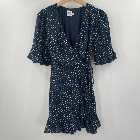 PRINCESS POLLY Wrap Dress Size 4 Navy Dots Evas Garden Spotted Wedding Event - Picture 13 of 13